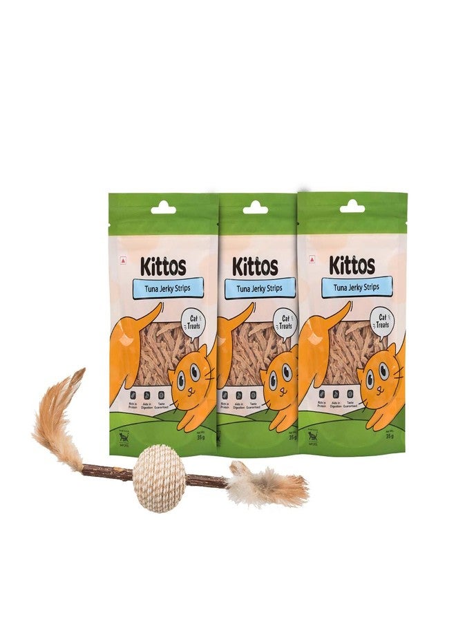 تريكسي مجموعة لعبة تريكسي ماتاتابي بالريش، لعبة تفاعلية للقطط، تجذب وتحفز غريزة الصيد لدى القطط - 20 سم مع 3 عبوات من شرائح تونة كيتوس المجففة، مكافآت تدريب للقطط، 35 غرام - Image 1